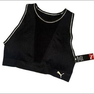 Puma High Neck Mesh Sports Bra Black Gold